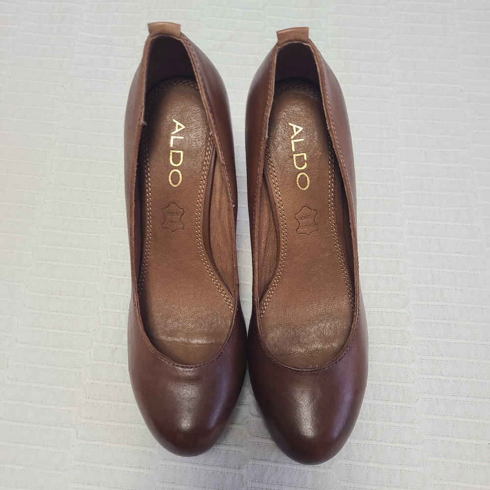 Aldo Women's Leather Stylish Fashion Neutral Chic High Heel Brown Pumps Sz 8.5